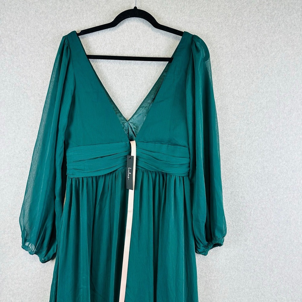 New Lulus Sweet Womans Sz Large Dress Green Chiffon Maxie Dress Lined NWT - Picture 6 of 10